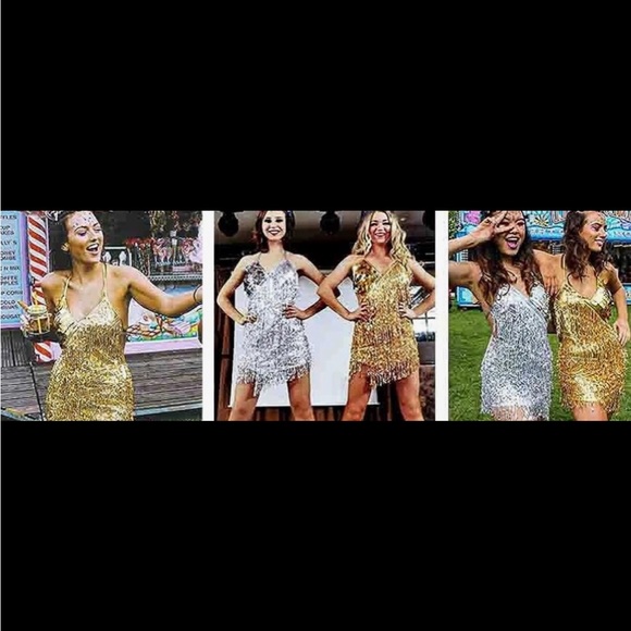 Barode sequins and fringe gold mini dress!! - Picture 2 of 12